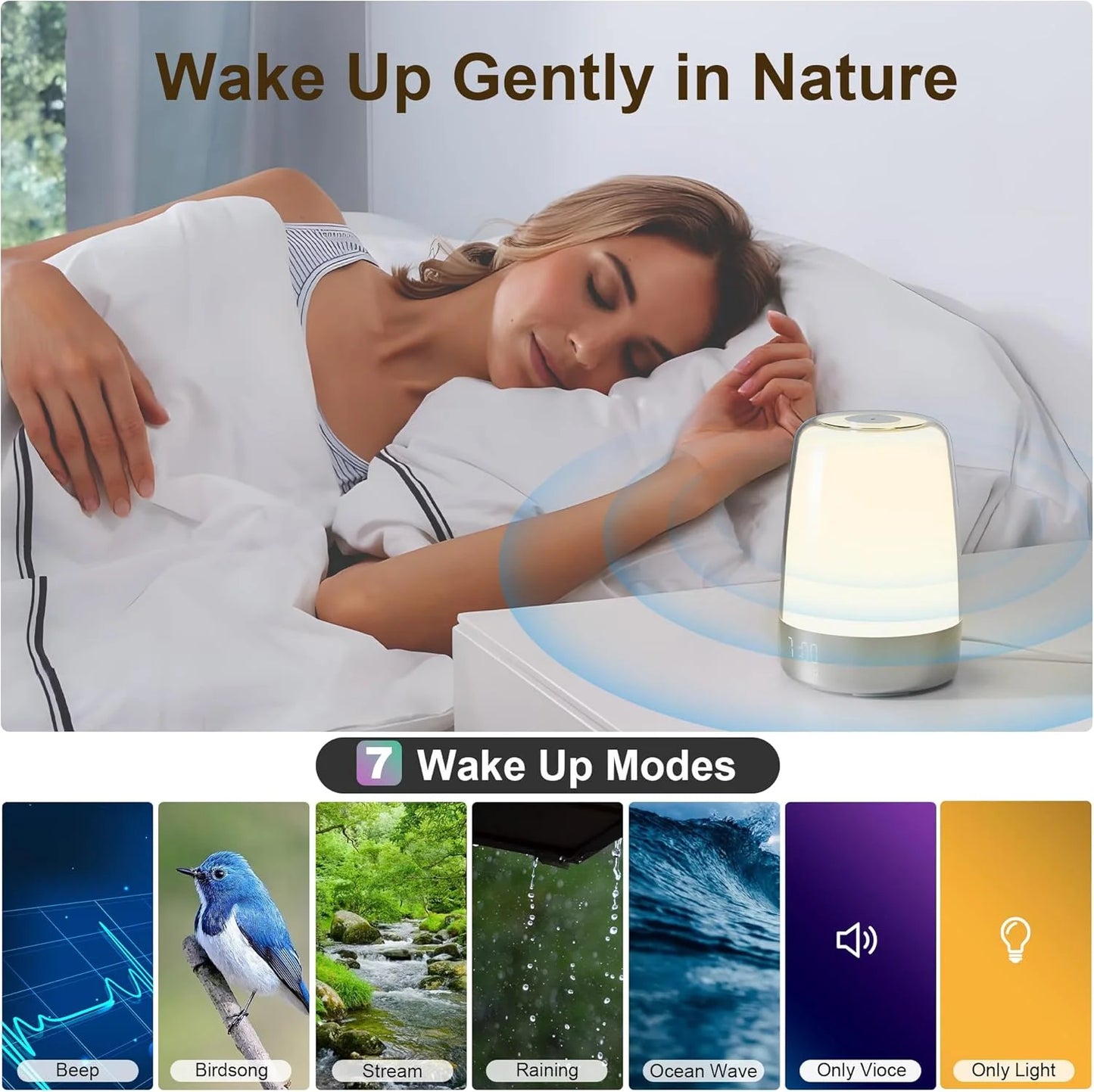Sunrise Alarm Clock Wake up Light  3 Ways Dimmable