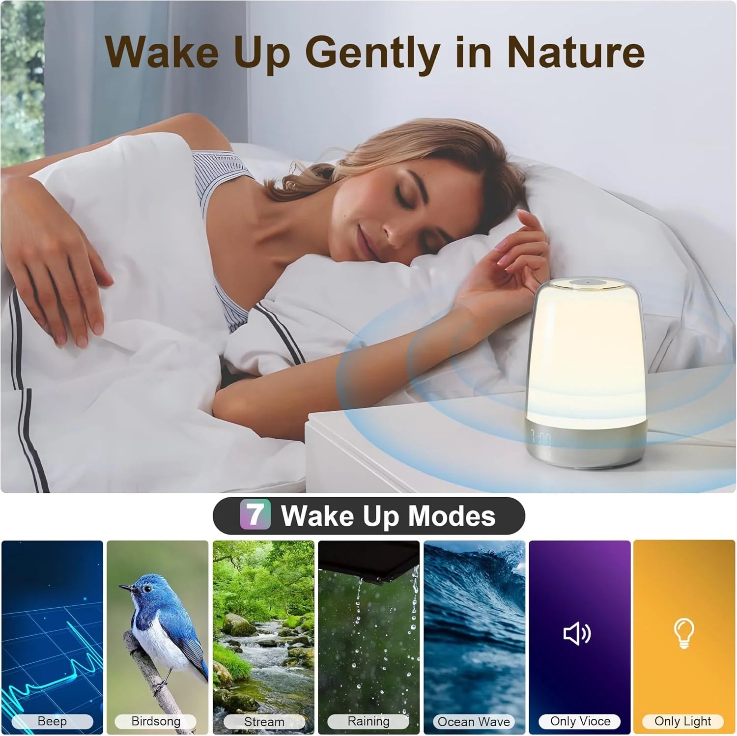 Sunrise Alarm Clock Wake up Light  3 Ways Dimmable