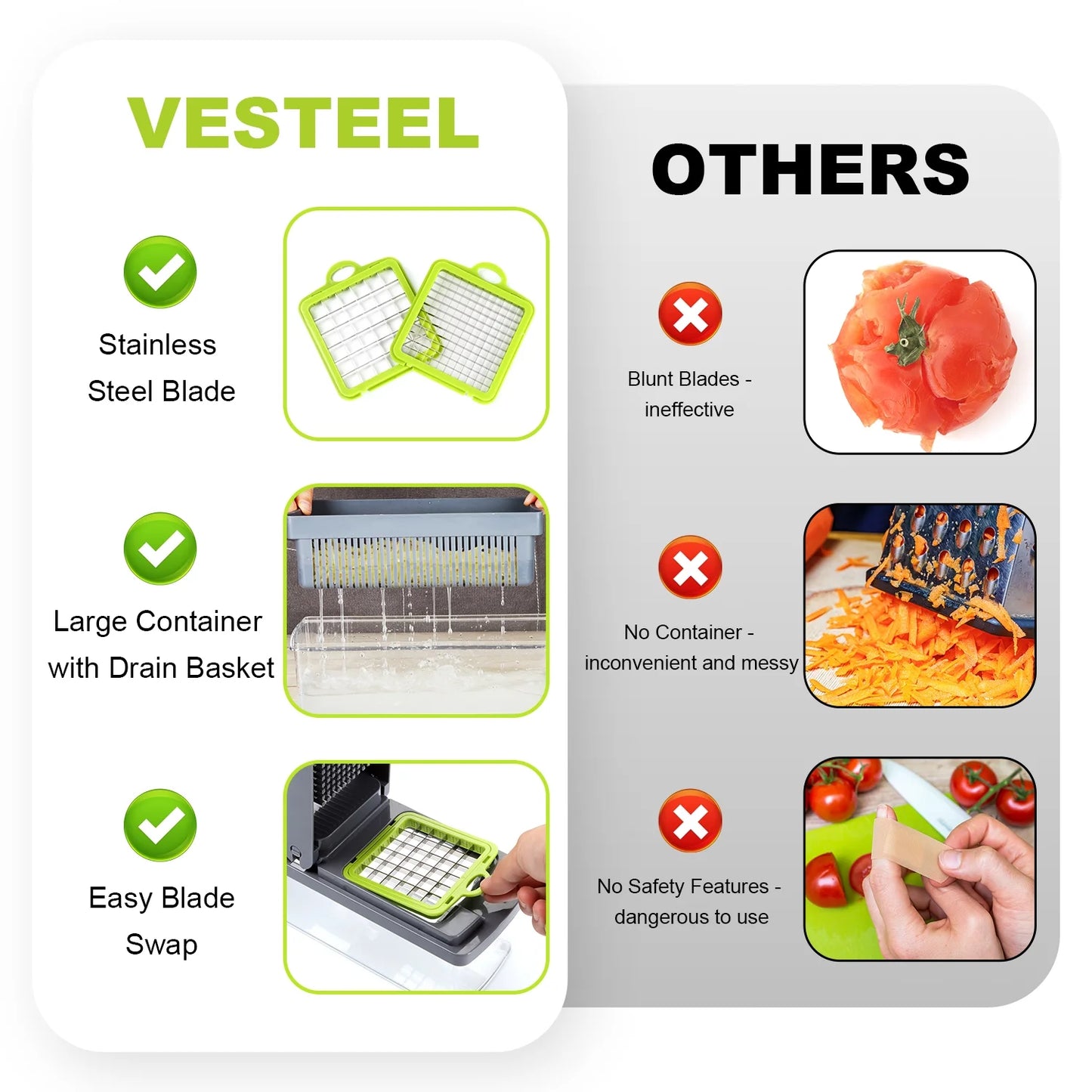 14 in 1 Vegetable Fruit Cutter Dicer Slicer 8 Blades, with Container & Drain Basket
