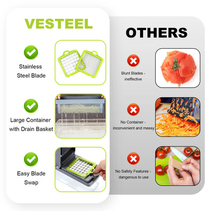 14 in 1 Vegetable Fruit Cutter Dicer Slicer 8 Blades, with Container & Drain Basket