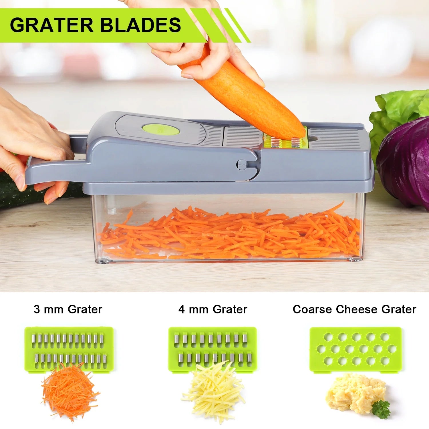 14 in 1 Vegetable Fruit Cutter Dicer Slicer 8 Blades, with Container & Drain Basket